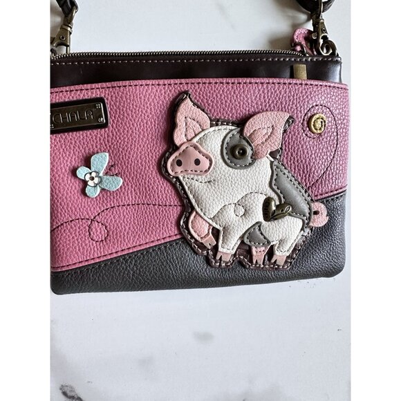 CHALA Pink White Brown Pig Faux Leather Purse/Whistled Cell Phone 8in x 6.in - Picture 2 of 6